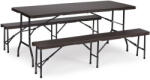 MultiGarden Sörpad szett, MultiGarden RZK-180B + 2 db RBK-18, barna, 180 cm, összecsukható, acél keret, HDPE műanyag felület, 3 db, asztal és 2 pad, 8 személyes (TF2542)