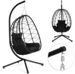 MultiGarden Függőszék, MultiGarden, ESO-C748-1-1, fekete, 94 x 52 cm ülés, magasság: 196 cm, állványos, fém váz, párnákkal, rattan fonat, 120 kg teherbírás (TF5237)