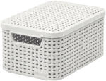 Keter Tárolókosár, Curver Style2 Lid S, krémszínű, 29 × 20 × 14 cm, egymásra rakható, műanyag, rattan hatású, fogantyúkkal, fedeles, szögletes (TC2211385)