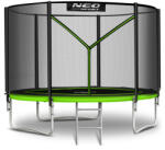 Neo-Sport Kerti trambulin, Neo-Sport, fekete/zöld, átmérő: 312 cm, kerek, magasság: 65 cm, 180 cm külső védőháló, létra, acél váz, 3 dupla láb, 150 kg teherbírás, 54 db rugó (TENS-10Z231)