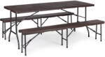MultiGarden Sörpad szett, MultiGarden SZK-180B + 2 db SBK-18, barna, 180 cm, összecsukható, acél keret, HDPE műanyag felület, 3 db, asztal és 2 pad, 8 személyes (TF2541)