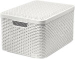 Keter Tárolókosár, Curver Style2 Lid L, krémszínű, 45 x 25 x 33 cm, egymásra rakható, műanyag, rattan hatású, fogantyúkkal, fedeles, szögletes (TC2211387)