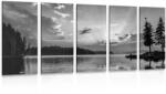 Dovido Tablou 5-piese reflexie lacului de munte în design alb-negru - 150x75