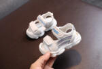 SuperBaby Sandale albe cu dungi cu sclipici lila si bleu