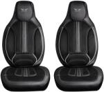 Panda Set 2 Huse Scaune Fata Auto pentru Toyota Aygo - Panda, compatibile cu tetiere incorporate- monobloc, tip alcantara si piele ecologica, negru cu cusatura gri