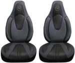 Panda Set 2 Huse Scaune Fata Auto pentru Smart Fortwo - Panda, compatibile cu tetiere incorporate-monobloc, material textil si piele ecologica, gri petrol-negru