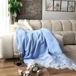 Kotonia Home Cuvertura Old Fashion pentru pat dublu, dimensiunea 220x240 cm, 100% bumbac, zig-zag, bleu cu franjuri - 25 (004748)