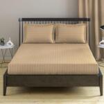 Kotonia Home Husa de pat cu elastic Kotonia Home Deco, 100% bumbac, Damasc Saten, dimensiune dungi 1 cm, Cappuccino, 160x200+20 cm (004370-160)