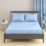 Kotonia Home Husa de pat cu elastic Kotonia Home Deco, 100% bumbac, Damasc Saten, dimensiune dungi 1 cm, Bleu Ciel, 100x200+20 cm (004378-100)