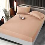 Kotonia Home Husa de pat cu elastic Kotonia Home Deco, 100% bumbac, Damasc Saten, dimensiune dungi 1 cm, Huzelnut, 100x200+20 cm (004377-100)