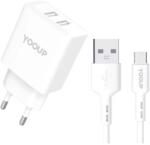 YOOUP Мрежово зарядно устройство с 2xUSB гнездо + USB-C кабел Yooup 12W NC76-B + NB36-P9-1M (NC76-B + NB36-P9-1M)