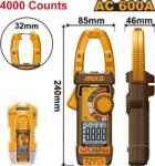 INGCO Multimetru Clampmetru AC 600A Industrial 4000 Puncte (DCM66001)