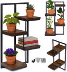 ModernHOME Virágtartó polc, ModernHome ME-ATS07, fekete, 33 x 19 cm, magasság: 63 cm, fali, 4 szintes, porszórt acél, fahatású polclap, teherbírás: 20 kg, szerelőkészlettel (TF4856)