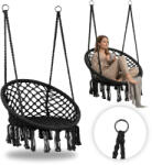 MultiGarden Függőszék, MultiGarden ESO-SW092-1, fekete, 40 × 62 cm ülés, magasság: 116 cm, fém váz, 3 mm kötélfonat, 120 kg teherbírás, beltéri/kültéri (TF5219)