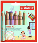 STABILO Woody 3 in 1 Színesceruza Készlet 6 Darabos Pasztel Hegyezővel (S88063)