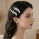 Raizel Set agrafe par argintii, cu pietre de zirconiu, Delicate Flowers (RZ2017)
