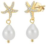 Raizel Cercei din argint placat cu aur, cu perle de cultura si stelute de mare, Gold Starfish (RZ2031)