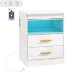 HOMCOM Noptieră modernă, masă laterală cu stație de încărcare și iluminare LED RGB, alb lucios | Aosom Romania (83D-216V90WT)
