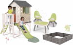 Smoby Set căsuță pe piloni cu nisipar și zonă de relaxare House On Stilts Life Smoby extensibilă cu tobogan de 1, 5 m cu apă (SM810802-34) Casuta pentru copii