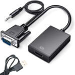 Verk Group VGA-HDMI adapterkábel Full HD felbontással, USB tápellátással és 3.5 mm jack audiokábellel, fekete (06327)