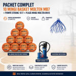 Molten Pachet 10 mingi baschet Molten MB7 marime 7 + pompa universala + plasa mingi Molten BN10 , set antrenament baschet (10xMB7-P-BN10)