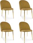 FDY Set 4 Scaune Bucatarie/Dining Ylmma Catifea Galben Inchis, Picioare Metalice, Finisaj Auriu