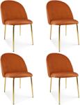 FDY Set 4 Scaune Bucatarie/Dining Ylmma Catifea Portocalie, Picioare Metalice, Finisaj Auriu
