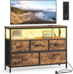 SONGMICS Comoda TV SONGMICS industriala cu LED, 5 sertare si statie de încarcare (EZ-LGS723KD01) Comoda
