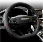 Autolife Fekete Bõr Kormányvédõ "D" Típusú 38cm átm. , Piros Betéttel, KV-5209D/BR (5209BR)