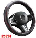 Autolife DW-5056R-42 42cm, valódi bõr kormányvédõ, szellõzõ lyukacsos, piros betétes mintával (00443)