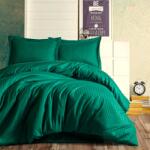 Kotonia Home Cearceaf de pat Kotonia Home Deco, 100% bumbac, Damasc Saten, dimensiune dungi 1 cm, 240x260 cm, verde smarald (004688-240)