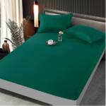 Kotonia Home Husa de pat cu elastic Kotonia Home Deco, 100% bumbac, Damasc Saten, dimensiune dungi 1 cm, 100x200+20 cm, verde smarald (004687-100)
