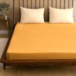 Kotonia Home Husa pat cu elastic Kotonia Home - Tricot, 100% bumbac, mustar, 100x200+30 cm (004388-100)
