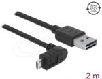 Delock - Kábel, EASY-USB 2.0-s A-típusú csatlakozódugó > EASY-USB 2.0-s Micro-B típusú csatlakozódugó, ívelt felfelé / lefelé, 2 m, fekete - 83856 (83856)