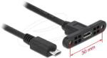 Delock - USB 2.0 Micro-B anya kábel süllyesztett szereléshez > USB 2.0 Micro-B apa kábel, 25 cm - 85245 (85245)
