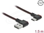 Delock - EASY-USB 2.0 kábel A-típusú csatlakozódugó - USB Type-C csatlakozódugó, ívelt bal / jobb, 1, 5 m, fekete - 85282 (85282)