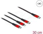 Delock - 30 cm hosszú, USB töltő kábel 3 az 1 USB Type-C apa Lightning -, Micro USB- és USB Type-C csatlakozáshoz fekete / piros - 86710 (86710)