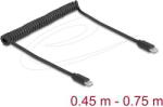 Delock - USB 2.0 Type-C tekercselt kábel apa-apa 0, 45 m - 0, 75 m fekete - 90369 (90369)