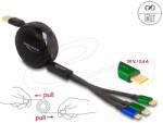 Delock - USB visszahúzható töltőkábel 3 az 1-ben A-típusú - Micro USB / 2 x USB Type-C gyorstöltési funkcióval, fekete - 85359 (85359)