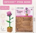 EMC ONSHOP Set creativ DIY floare decorativa din lemn pentru asamblare si pictura, 121 piese - Trandafir roz (IL-1-64)