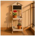 EMC ONSHOP Suport Ghivece din Lemn Alb Vintage cu Doua Nivele si Tabla Neagra, 36x29x80cm (1233354)