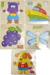 EMC ONSHOP Set 5 Puzzle-uri din lemn, Placa Incastru, Hipopotam, Vapor, Strugure, Libelula, Catel Engleza, 34 piese (EMC-0513) Puzzle