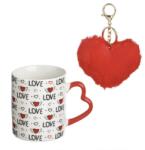 EMC ONSHOP Cana Ceramica Alba "Love" cu Toarta Inima si Breloc Inima Rosie din Blana Artificiala, 350ml (1251675)