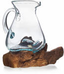 EMC ONSHOP Carafă din Sticla Topita pe Lemn de Gamal, Handmade, 0.6L (MGW-08) Suport sticla vin
