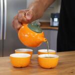 EMC ONSHOP Set Ceainic Ceramic Orange Summer si 4 Cesti in stil Oriental, 200 ml, 4 x 50 ml (TeaP-23)