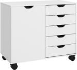 HOMCOM Dulap Lateral cu 5 Sertare, Dulap cu Raft Reglabil, Mobilier pentru Birou pe Roți, Suport pentru Imprimantă pentru Biroul de Acasă, Alb | Aosom Romania (838-281V80WT) Comoda