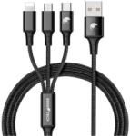 RHINOTECH Töltő és adatkábel 3in1 USB-A MicroUSB Lightning USB-C 1.2m fekete RTACC321 (RTACC321)