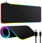 VERK GROUP RGB LED világítású XXL gamer egérpad, 90x40 cm, USB - Fekete (06354)