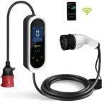  ZENCAR E pro állítható (6-16A), hordozható autó töltő 11 kW (3x16A), 5 méter Type2 kábellel (Wifi, Bluetooth, applikáció, Kijelző)