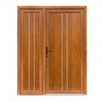 Bastion Usa exterior dubla PVC OLIVIA, profil Klass, 1400x2050 mm, deschidere stanga, alb stejar auriu